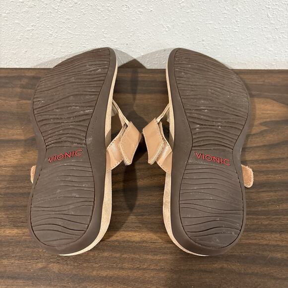 Vionic Wanda Sandals Womens Size 8.5 Wide Nude Tan Slip On Comfort Thong Shoes - Picture 14 of 14